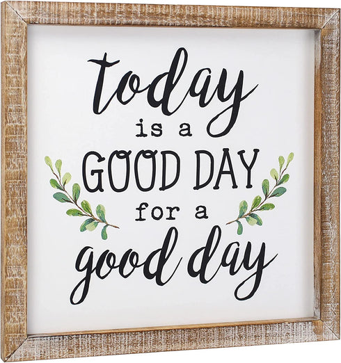 SANY DAYO HOME Today is A Good Day to Have A Good Day Inspirational Sayings Wall Decor Signs 12 x 12 inch Rustic Wood Framed Modern Farmhouse Wall Hanging Art (with Leaves)