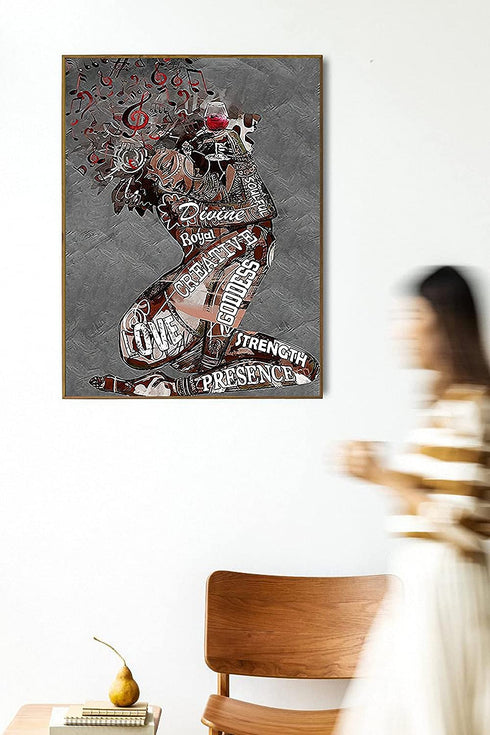 African Black Girls Wall Art Black Queen Wall Art Black Girls Music Hair Art Canvas Poster Black Woman Flower Wall Art Painting Black Queen For Bathroom Living Room Decoration Frameless 16x24 Inch