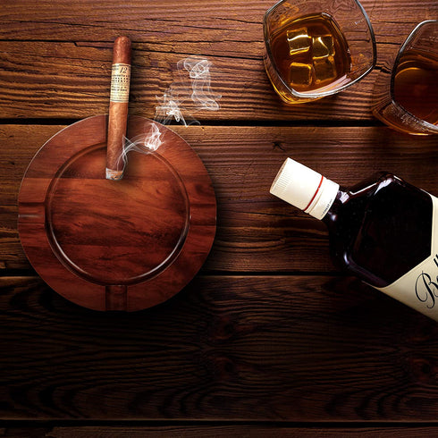 Briar & Oak Wood Cigar Ashtray - Large, Outdoor Cigar Ashtray Bowl for Patio, Indoor, Home & Office Use Cool Cigar Ashtray Gift for Men (Indian Walnut (4 Slot))