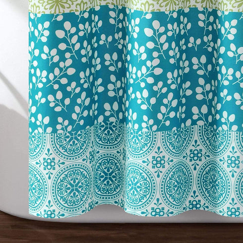 Lush Decor Bohemian Striped Shower Curtain Colorful Bold Design, 72" x 72", Blue and Green