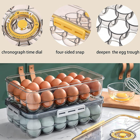 JMSWENJUAN Egg Holder|Clear Egg Tray Storage Box with Lid and special buckle,Stackable PET Plastic Refrigerator Organizer Bins,Eggs Containers 18 Egg Tray- Smoke Gray