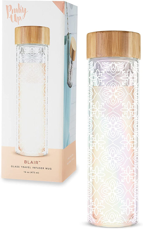 Pinky Up Blair Travel Infuser Mug, Double-Walled Glass, Stainless Steel Strainer, 16 Oz, Marrakesh