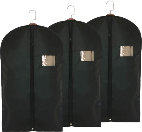 Garment Storage Bags Suit Bag - Travel 39.4 Inch Coat Covers Protector with Clear Window and ID Card Holder for Dress, Jacket, Uniform - Black, Set of 3