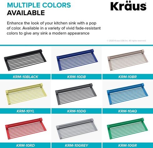 Kraus KRM-10AQ Kore Multipurpose Over-Sink Roll-Up Dish Drying Rack, 21 Inch-Regular, Aqua