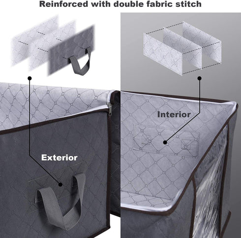 Lifewit Large Capacity Clothes Storage Bag Organizer with Reinforced Handle Thick Fabric for Comforters, Blankets, Bedding, Foldable with Sturdy Zipper, Clear Window, 3 Pack, 90L, Grey