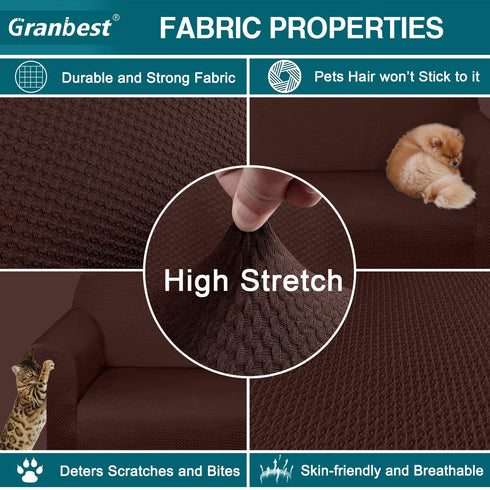 Granbest Thick Sofa Covers for 3 Cushion Couch Stylish Pattern Couch Covers for Sofa Stretch Jacquard Sofa Slipcover for Living Room Dog Pet Furniture Protector (Large, Chocolate)