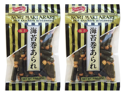 Japanese Shirakiku Nori Maki Arare Rice Crackers With Seaweed Snack 3oz (Pack of 2)