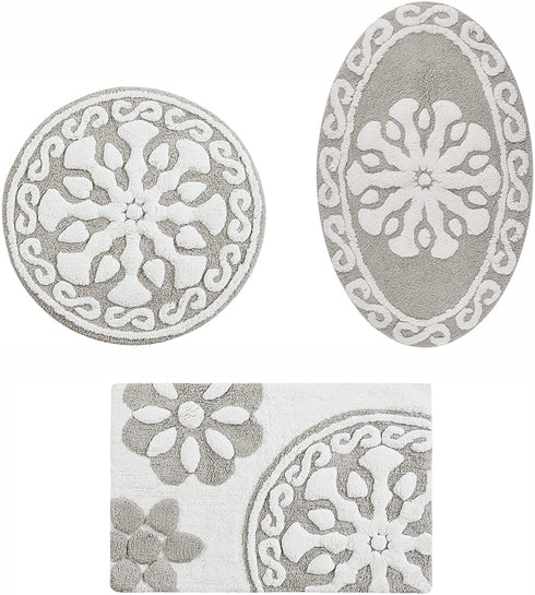 Madison Park Casablanca 100% Cotton Tufted Bathroom Rugs Luxurious Plush Medallion Floral Pattern Bath Mat Absorbent, Quick Dry, Spa Design Shower Room D©cor, Rectangle 20" x 30", Taupe