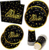 Black & Gold Party Supplies Tableware Set 24 9" Paper Plates 24 7" Plate 24 9 Oz Cups 50 Lunch Napkins for Celebrate Birthday Wedding Retirement Grad New Years Celebration Disposable Dinnerware D©cor