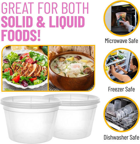 24-Pack Plastic Deli Containers with Airtight Lids, 16oz - Disposable Food Storage Containers for Meal Prep, Takeout, Restaurant, and More - Multipurpose Clear Plastic Containers - Microwaveable