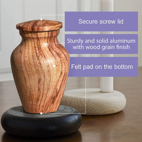 KOTIONOK Small Urn for Human Ashes 1 pc - Mini Ashes Keepsake for Adult - Metal Urn for Dogs Ashes - Cremation Urn for Pet Ashes - Memorial Ashes Urn (Wood)