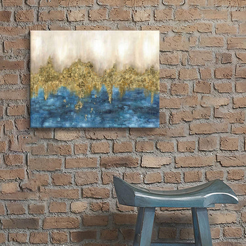 Abstract Print Canvas Wall Art: Blue Gold Artwork Picture Small Size for Bedroom (16? x 12'' x 1 Panel)