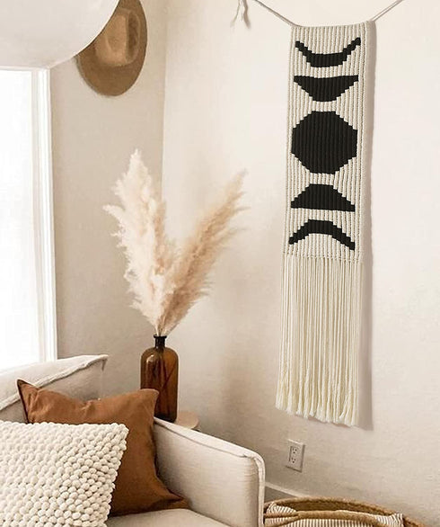 Macrame Wall Hanging Moon Phase Bohemain Home Wall Décor, 10" W x31.5 L