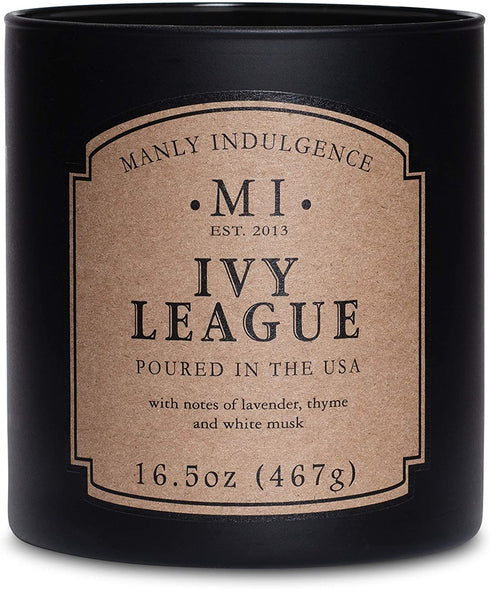 Manly Indulgence Ivy League Jar Candle 16.5 oz - - White Musk, Citrus, Thyme & Lavender - Earthy Amber - Up to 60 Hour Burn - Soy Blend Wax, USA Poured