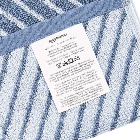Amazon Basics Reversible Diagonal Stripe Jacquard Washcloths - 6-Pack, Clear Skies / True Blue