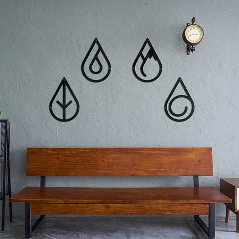 Yaocom Four Elements Metal Wall Art Black Metal Wall Decor Hanging Elements Metal Decorations for Living Room Bathroom Bedroom Wall Decor (12 x 8 Inch)