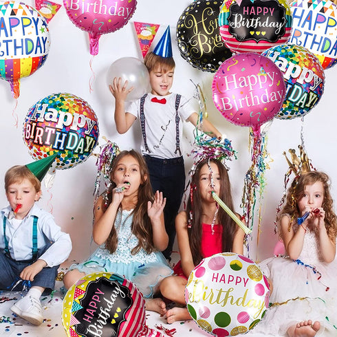 Sharlity Happy Birthday Foil Mylar Helium Balloon, 18" Round Foil Balloon, Pack of 30