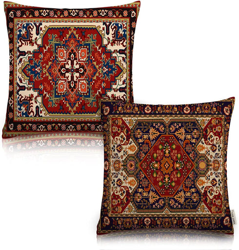 KENT HILL Persian Tribal Floral Throw Pillow Covers Set of 2 Decorative Outdoor Burnt Orange Turkish Cotton 18 X 18 Inches Square for Living Room Bed Sofa Chair Couch