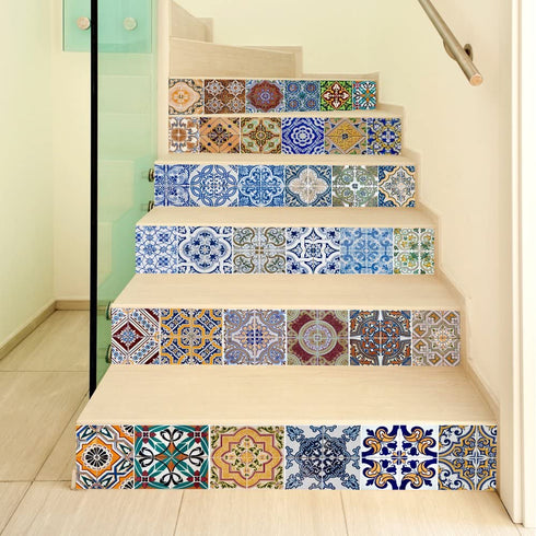 yazi Stair Stickers Decals Peel and Stick Viny Tile Backsplash Stair Brick Pattern Stair Riser Refurbished Stair Treads Decals Removable Staircase murals Christmas Decorate 7''W x 39''L (Set of 6)