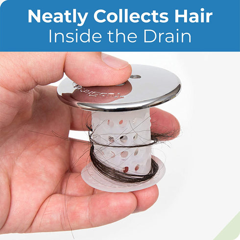 TubShroom Tub Drain Hair Catcher, 2 Pack, Chrome Drain Protector and Hair Catcher for Bathroom Drains, Fits 1.5? 1.75? Bathtub and Shower Drains