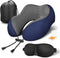 MLVOC Travel Pillow 100% Pure Memory Foam Neck Pillow, Comfortable & Breathable Cover, Machine Washable, Airplane Travel Kit with 3D Contoured Eye Masks, Earplugs, and Luxury Bag, Standard (Blue)