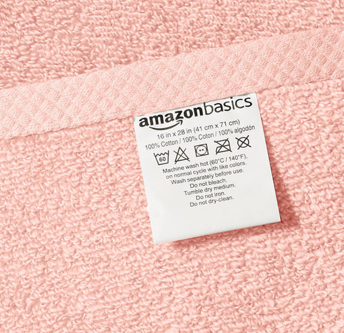 Amazon Basics Quick-Dry Hand Towels - 100% Cotton, 8-Pack, Petal Pink