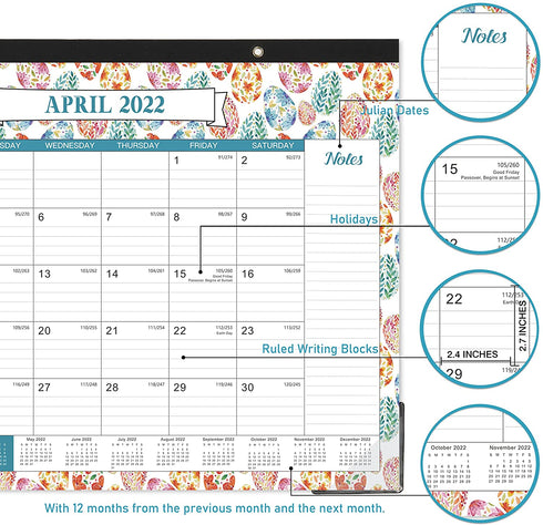 2022 Desk Calendar - Monthly Desk/Wall Calendar, Premium Thick Paper + Corner Protectors - 12 Different Themes 22" — 17", Jan 2022 - Dec 2022, Large Ruled Blocks