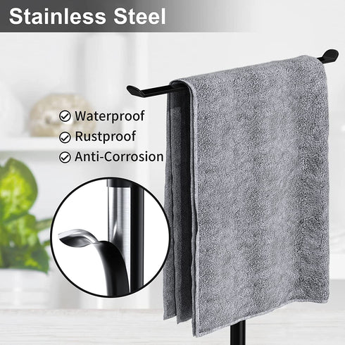 Giffgiss Towel Holder, T-Shape Modern Hand Towel Stand for Bathroom, Kitchen or Vanity, Height 12", Free-Standing Matte Black Countertop Towel Rack with Weighted Balanced Base