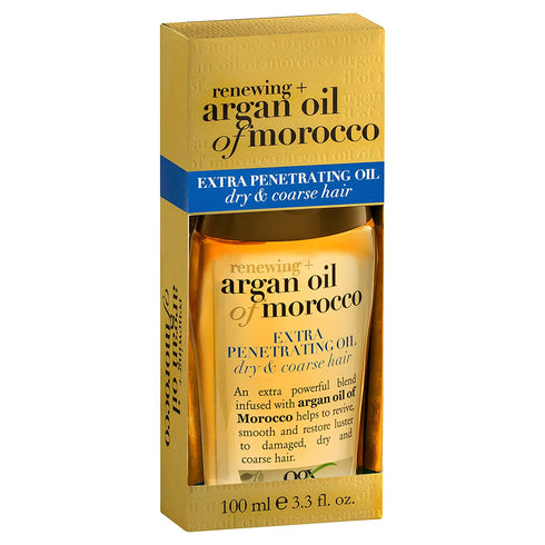 OGX Extra Strength Renewing + Argan Oil of Morocco Penetrating Hair Oil Treatment, Deep Moisturizing Serum for Dry, Damaged & Coarse Hair, Paraben-Free, Sulfated-Surfactants Free, 3.3 fl oz