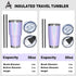Aikico 20oz Tumbler with Lids, Vacuum Insulated Double Wall Travel Tumbler, Insulated Coffee Mug with Straws, Stainless Steel Tumbler Mug for Cold Drink and Hot Tea, Rainbow Lavender Purple