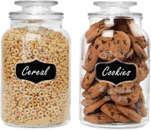 estilo Round Glass Canister Jars With Airtight Lids Ideal for Cookies, Candies, Cereal, Includes Chalkboard Labels And Chalk-1/2 Gallon (Set of 2), Clear