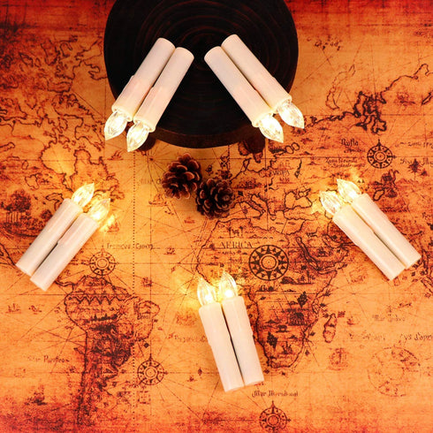OWLBAY Set of 10 Ivory Flameless Window Candles, 4H Battery Operated LED Flickering Taper Candles with Remote and Timer, Warm White Candlelight, Ideal for Chandelier/Birthday/Christmas/Party Decor