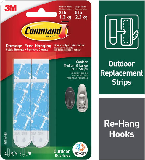 Command 4-packages of Outdoor Refill Strips, Water-Resistant Strips (17615AW-ES)