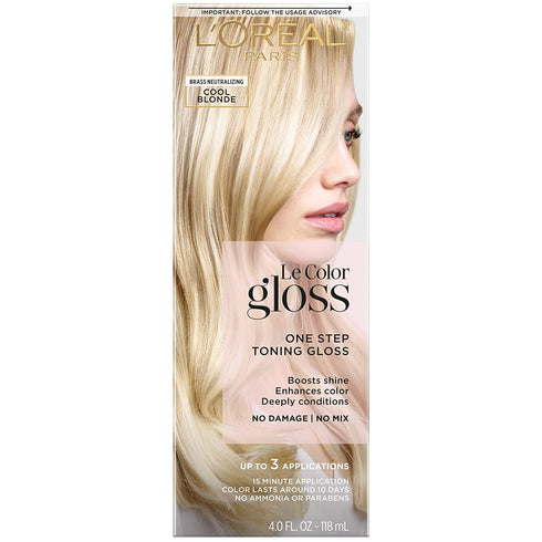 L'Oreal Paris One Step Toning Hair Gloss, In-Shower At Home Use, Boosts Shine, Enhances Color, Conditioning, Brass Neutralizing, No Damage/Mix, Ammonia & Paraben Free, Cool Blonde, 4 Fl Oz