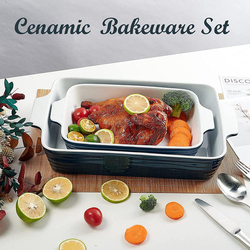 Hompiks Baking Dish Casserole Dish Porcelain Bakeware Sets for the Oven Baking Dishes Set of 2 for Lasagna Kitchen Royal Blue Baking Pans.