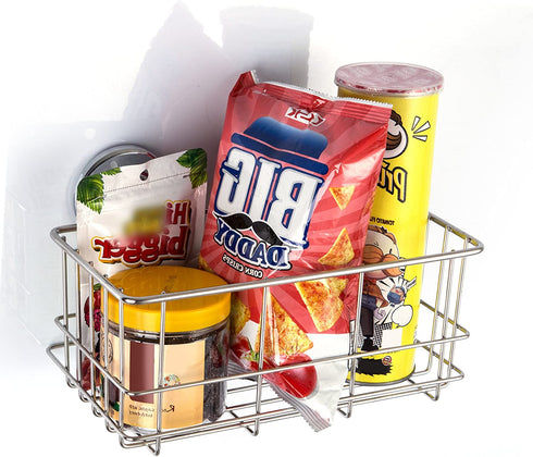 SANNO Suction Cup Shower Caddy Bath Wall Shelf, Deep Bathroom Basket Large Shower Caddy Bath Organizer Kitchen Storage Basket for Gel Holder Bathroom Storage Shampoo, Conditioner -Stainless Steel