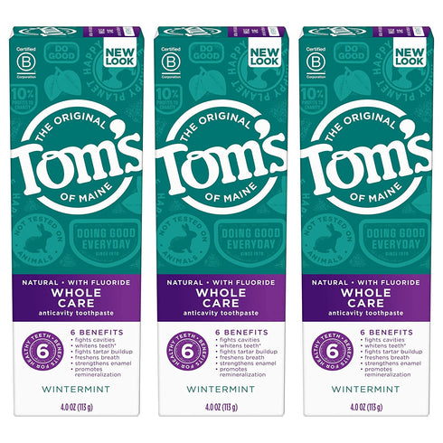 Tom's Of Maine Whole Care Natural Toothpaste With Fluoride, Wintermint, 4 oz. 3-Pack (Packaging May Vary)
