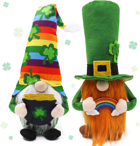 St. Patrick's Day Gnome Irish Leprechaun Tomte for March Saint Paddy's Day Gift Rainbow Nisse Handmade Scandinavian Folklore Shamrock Elf Dwarf Home Household Kitchen Tiered Tray Decorations Set of 2
