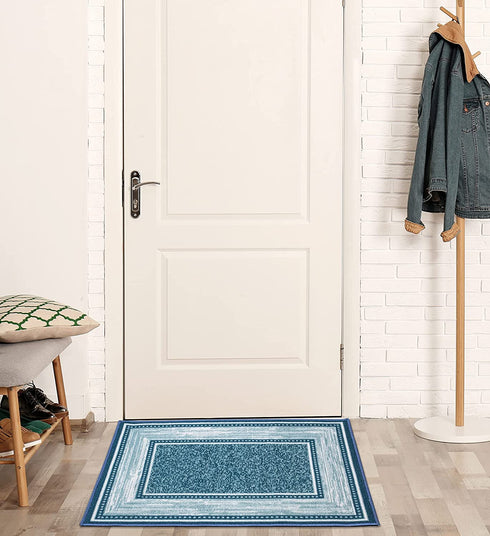 Ottomanson Ottohome Collection Contemporary Bordered Design Rubberback Area Rug, 2'3" x 3', Blue