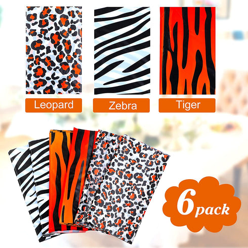 6 Pieces Animal Safari Theme Zoo Print Table Cover Jungle Animal Table Cover Reusable Animal Theme Tablecloth with Leopard, Tiger, Zebra for Animal Zoo Jungle Safari Themed Party (54 x 108 Inch)