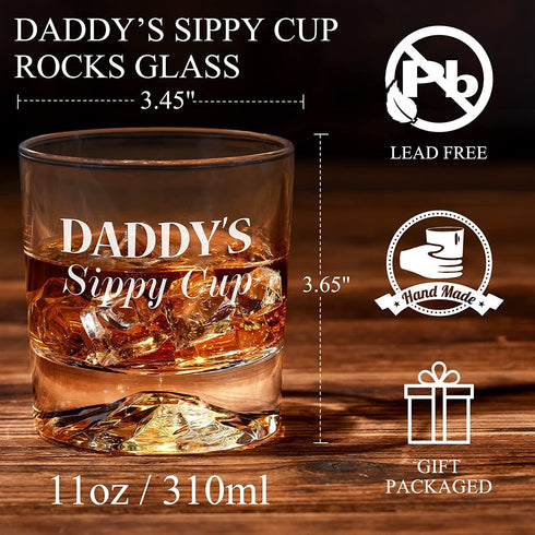 Gifts for Dad Men, Daddy's Sippy Cup Whiskey Glass, Valentines Day Funny Birthday Anniversary Gag Gifts Ideas for New Dads Father Husband Him Papa from Daughter Son Kids, Cool Bourbon Scotch Presents