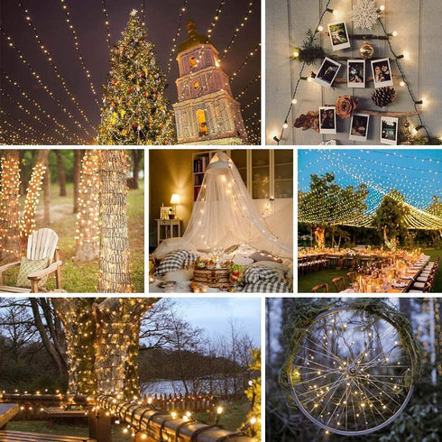 SANJICHA Extendable 2-Pack 66FT 200 LED Christmas String Lights for Indoor/Outdoor, Christmas Tree Lights on Green Wire, 8 Modes Plug in Fairy String Lights for Xmas Decor (Warm White)