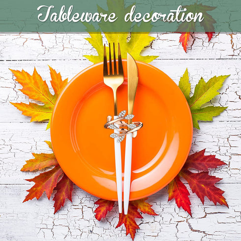 Thanksgiving 12 Pieces Leaf Napkin Ring Holder Leaves Napkin Buckle Fall Napkin Ring Metal Rhinestone Napkin Rings Serviette Buckle for Thanksgiving Christmas Wedding Dinner Holiday Decor (Rose Gold)