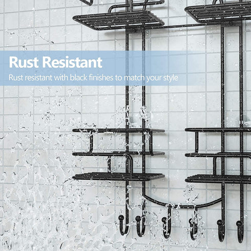 SRIWATANA Shower Caddy Hanging Over Head, Bathroom Shower Organizer Shower Rack Holder with Hooks for Razors - Black