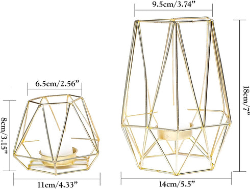 Geometric Gold Tealight Holder for Table Decor Large and Small Metal Hexagon Votive Candle Centrepiece for Shelf Decor Set of 2