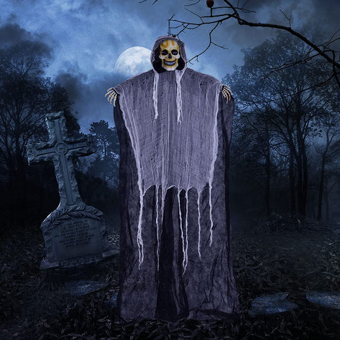 FUN LITTLE TOYS 70 Inches Halloween Hanging Grim Reaper Decoration, Halloween Scary Skeleton Ghost for Indoor and Outdoor, Haunted House Prop Décor, Yard Decor
