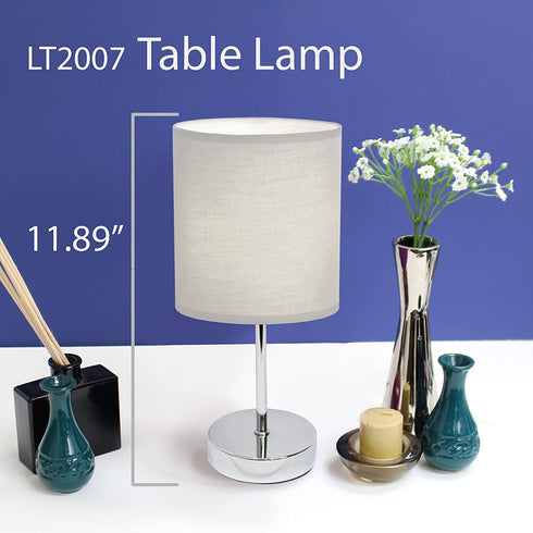 Simple Designs Home LT2007-WHT Chrome Fabric Shade, 5.51" x 5.51" x 11", White Mini Basic Table Lamp