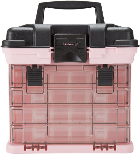 Pink Tool Box Durable Tackle Box Organizer with 4 Compartments for Hardware, Fishing Tackle, Beads, Hair Accessories and More by Stalwart