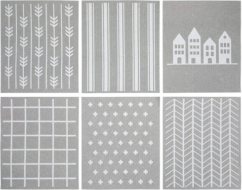 Set of 6 Classic Swedish Dishcloths - Biodegradable and Washable Kitchen Towels - Environmentally Friendly Scandinavian Dish Cloth, Use as Reusable Sponge or Paper Towels Alternative