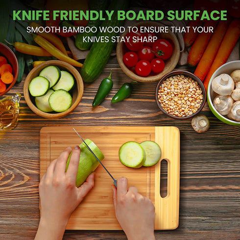 K BASIX Bamboo Cutting Board with Juice Groove 3 Pcs, Organic Wood Cutting Board for Kitchen, Chopping Board for Meat Cutting Board , Wooden Cutting Board for Veggies